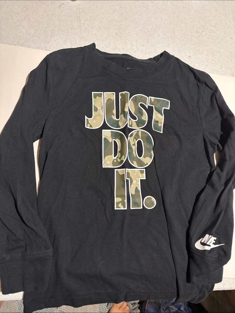 Boys Nike Black Long-Sleeve Tee with Camo 'JUST DO IT' Graphic